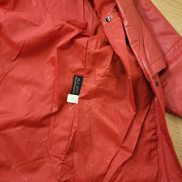 Wilson Red Leather Jacket Womens Size Medium Two Button Waistband Tie READ - Picture 12 of 15